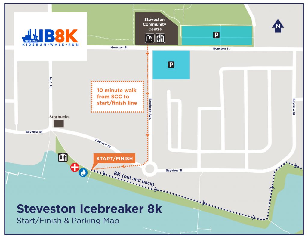 Steveston Icebreaker 8k Start/Finish & Parking Map